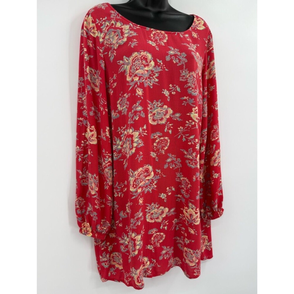 Billabong Shift Long Sleeve Open Back Mini Dress | Red Multi Floral | Medium